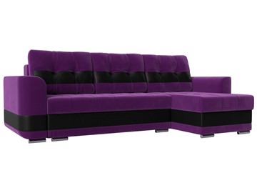 Угловой диван Честер, Фиолетовый/черный (вельвет/экокожа) в Южно-Сахалинске