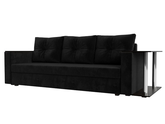 Прямой диван Атланта лайт со столом, Черный (Велюр) в Южно-Сахалинске - изображение