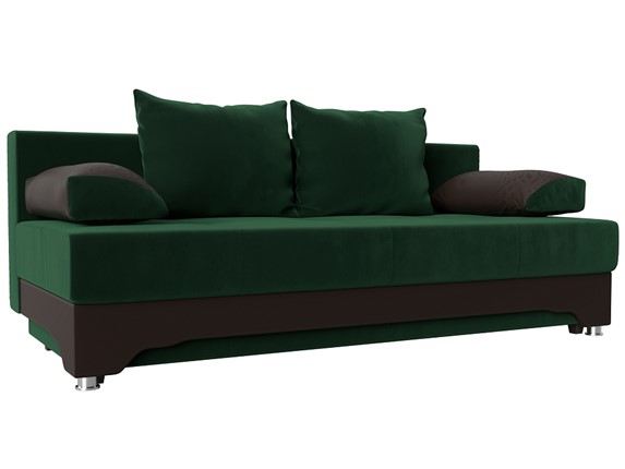 Прямой диван Ник-2, Зеленый/Коричневый (Велюр/Экокожа) в Южно-Сахалинске - изображение