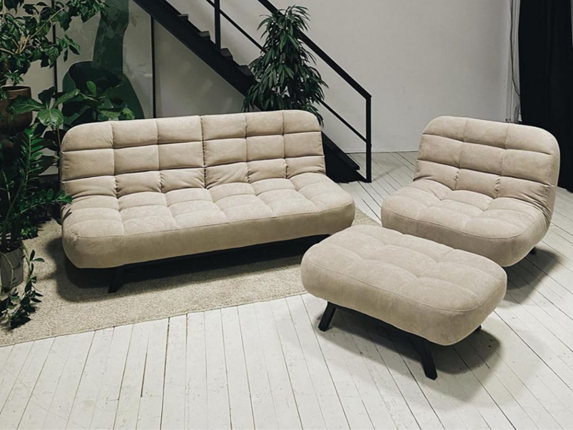 Комплект мебели Абри цвет бежевый диван + кресло +пуф пора металл в Южно-Сахалинске - изображение