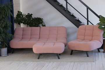 Комплект мебели Абри розовый кресло + диван + пуф опора металл в Южно-Сахалинске - предосмотр
