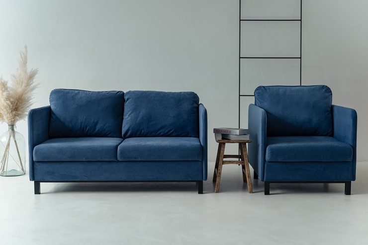 Комплект мебели диван + кресло-кровать Бэст синий в Южно-Сахалинске - изображение 5
