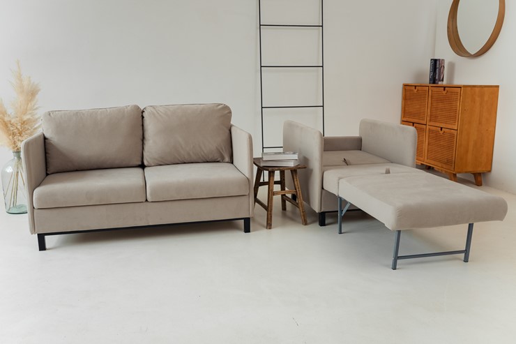 Комплект мебели диван + кресло-кровать Бэст бежевый в Южно-Сахалинске - изображение 6