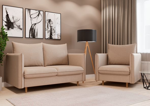 Комплект мебели диван и кресло Гримма бежевый в Южно-Сахалинске - изображение