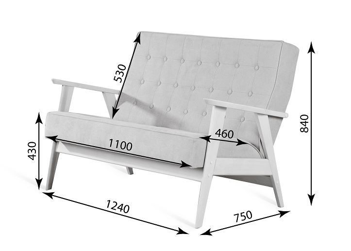 Прямой диван Ретро, двухместный (беленый дуб / RS 29 - бирюзовый) в Южно-Сахалинске - изображение 3