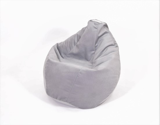 Кресло-мешок Груша малое, велюр однотон, серое в Южно-Сахалинске - изображение