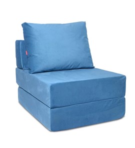 Бескаркасное кресло-кровать Окта, велюр синий в Южно-Сахалинске - предосмотр