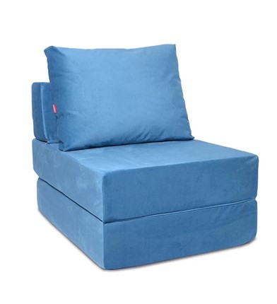 Бескаркасное кресло-кровать Окта, велюр синий в Южно-Сахалинске - изображение