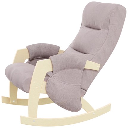 Кресло-качалка ЭЛИТ с карманами Джанни (каркас дуб, сиденье серо-розовое) в Южно-Сахалинске - изображение