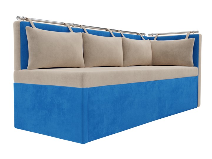 Кухонный диван Метро угловой, Бежевый/Голубой (велюр) в Южно-Сахалинске - изображение 4