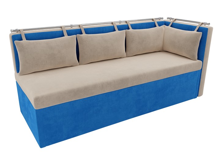 Кухонный диван Метро угловой, Бежевый/Голубой (велюр) в Южно-Сахалинске - изображение 5
