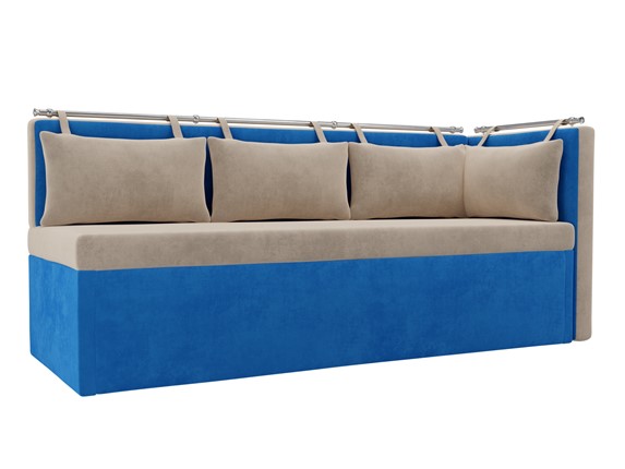 Кухонный диван Метро угловой, Бежевый/Голубой (велюр) в Южно-Сахалинске - изображение