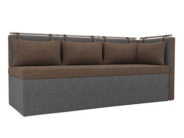 Раскладной кухонный диван Метро угловой, Коричневый/Серый (рогожка) в Южно-Сахалинске
