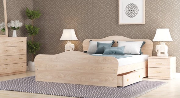 Кровать в спальню Каролина, 160х200 с основанием, дуб млечный в Южно-Сахалинске - изображение