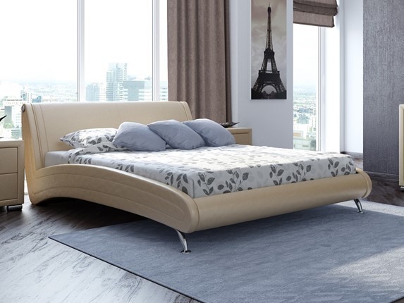 Кровать 2-х спальная Corso-2 160х200, Экокожа (Бежевый перламутр) в Южно-Сахалинске - изображение