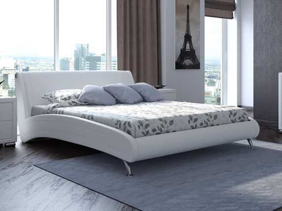 Кровать в спальню Corso-2 160х200, Экокожа (Белый) в Южно-Сахалинске - изображение