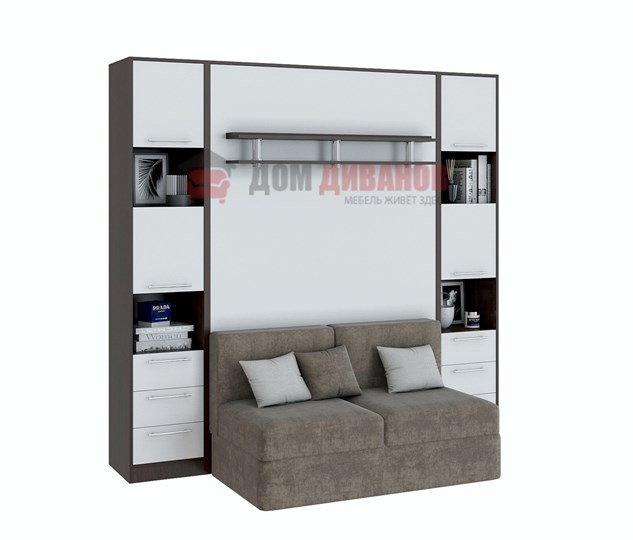 Кровать-шкаф с диваном Бела 1, с полкой ножкой, 1200х2000, венге/белый в Южно-Сахалинске - изображение 1