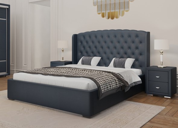 Кровать двуспальная Dario Classic Lite 140x200, Экокожа (Темно-синий) в Южно-Сахалинске - изображение