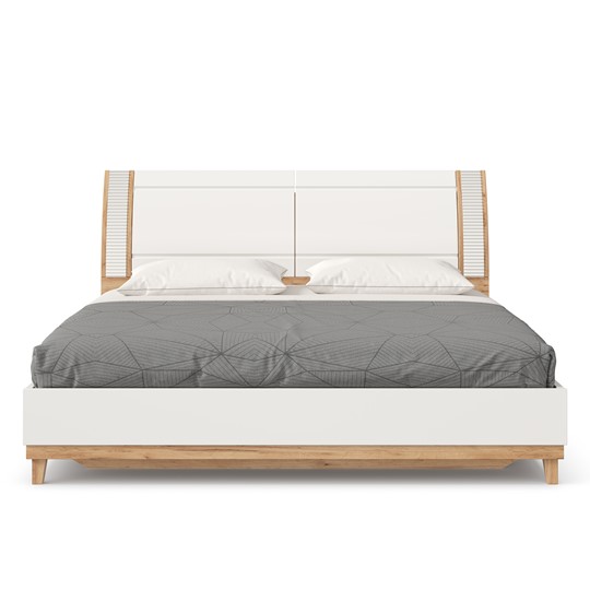 Кровать спальная Бари 1800 с кроватным основанием Дуб Золотой/Белый ЛД 698.220 в Южно-Сахалинске - изображение 3