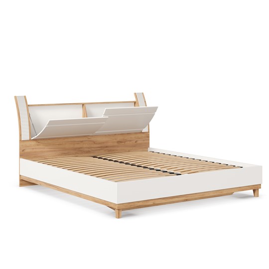 Кровать спальная Бари 1800 с кроватным основанием Дуб Золотой/Белый ЛД 698.220 в Южно-Сахалинске - изображение 6