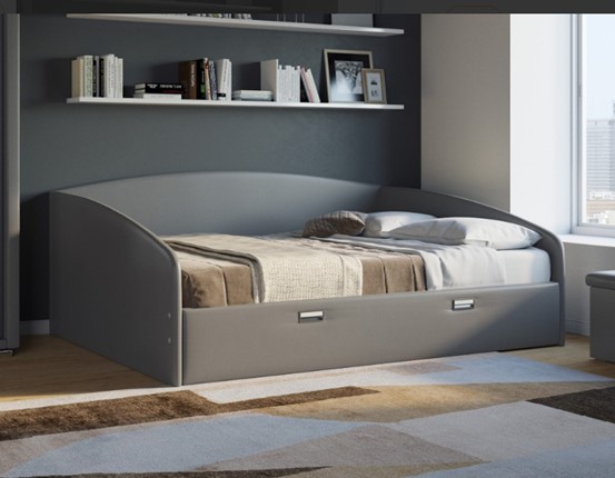 Спальная кровать Bono 160х200, Экокожа (Серый) в Южно-Сахалинске - изображение