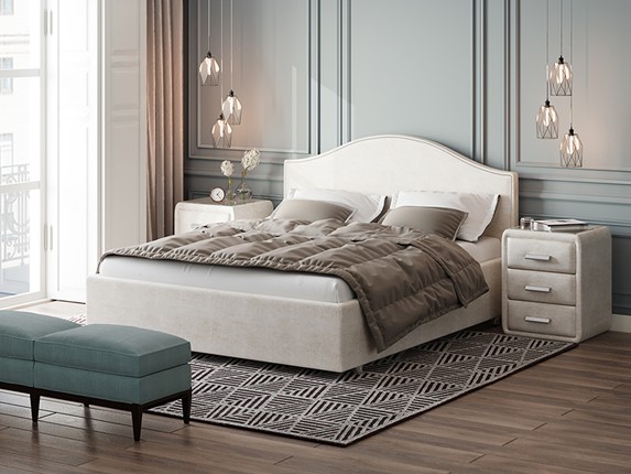 Двуспальная кровать Classic 160х200, Велюр (Лофти Лён) в Южно-Сахалинске - изображение
