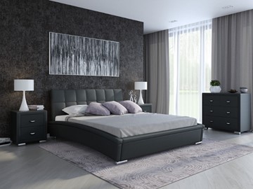 Кровать спальная Corso-1L 140x200, Экокожа (Черный) в Южно-Сахалинске