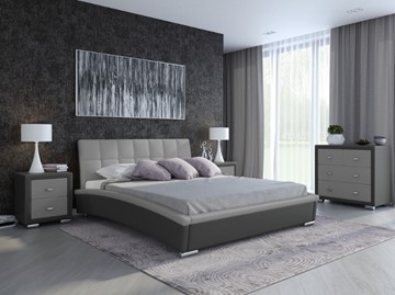 Кровать Corso-1L 140x200, Экокожа (Темно-серый с серым) в Южно-Сахалинске