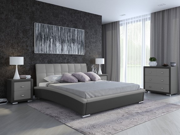 Кровать Corso-1L 140x200, Экокожа (Темно-серый с серым) в Южно-Сахалинске - изображение