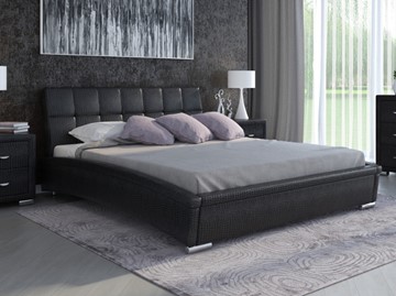 Кровать спальная Corso-1L 160x200, Экокожа (Кайман черный) в Южно-Сахалинске