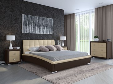 Кровать двуспальная Corso-1L 160x200, Экокожа (Коричневый с бежевым) в Южно-Сахалинске