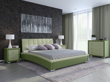 Кровать 2-спальная Corso-1L 160x200, Экокожа (Олива и зеленое яблоко) в Южно-Сахалинске