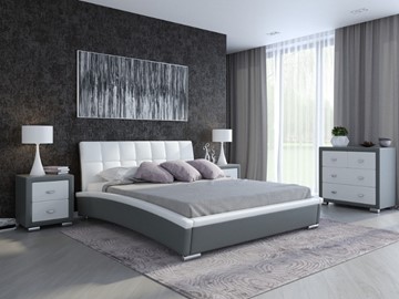 Кровать Corso-1L 160x200, Экокожа (Серый с белым) в Южно-Сахалинске
