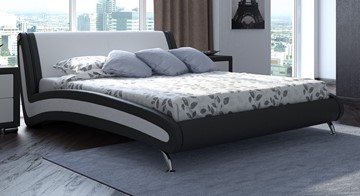 Кровать спальная Corso-2 140х200, Экокожа (Черный с белым) в Южно-Сахалинске