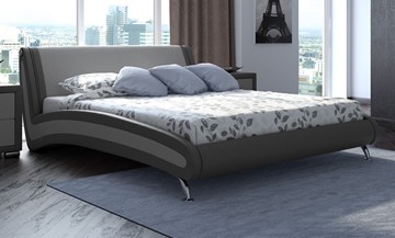Кровать двуспальная Corso-2 140х200, Экокожа (Темно-серый с серым) в Южно-Сахалинске