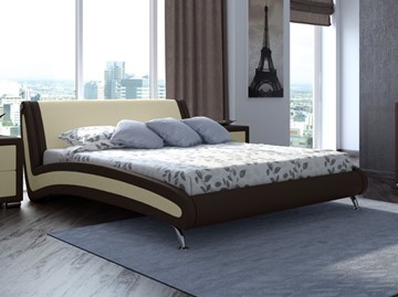 Кровать спальная Corso-2 160х200, Экокожа (Коричневый с кремовым) в Южно-Сахалинске