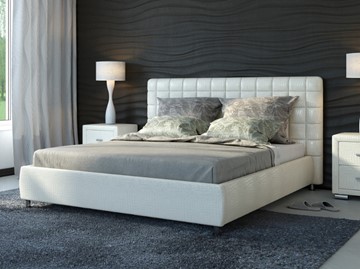 Спальная кровать Corso-3 140x200, Экокожа (Кайман белый) в Южно-Сахалинске