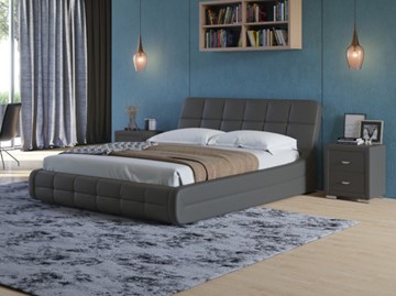 Кровать двуспальная Corso-6 160х200, Экокожа (Темно-серый) в Южно-Сахалинске