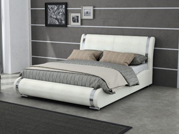 Двуспальная кровать Corso-8 160x200, Экокожа (Кайман белый) в Южно-Сахалинске