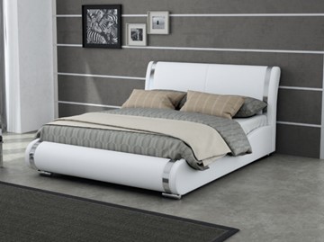 Двуспальная кровать Corso-8 200x200, Экокожа (Белый) в Южно-Сахалинске
