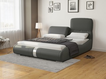 Кровать спальная Лукка 140х200, Экокожа (Темно-серый) в Южно-Сахалинске