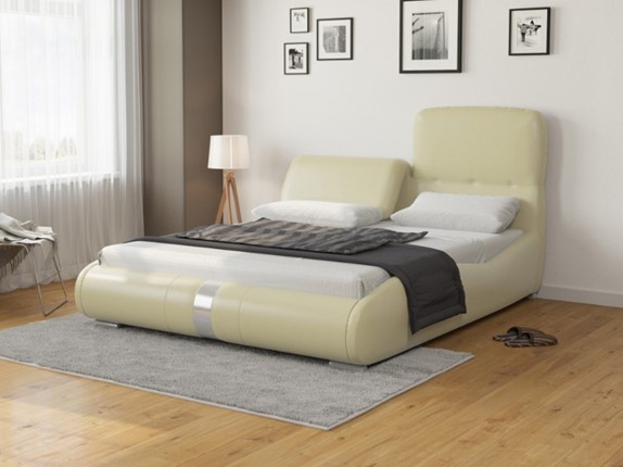 Двуспальная кровать Лукка 160х200, Экокожа (Кремовый) в Южно-Сахалинске - изображение