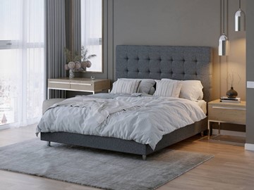 Кровать 2-спальная Madrid Boxspring Standart 160х200, Рогожка (Savana Grey (серый)) в Южно-Сахалинске