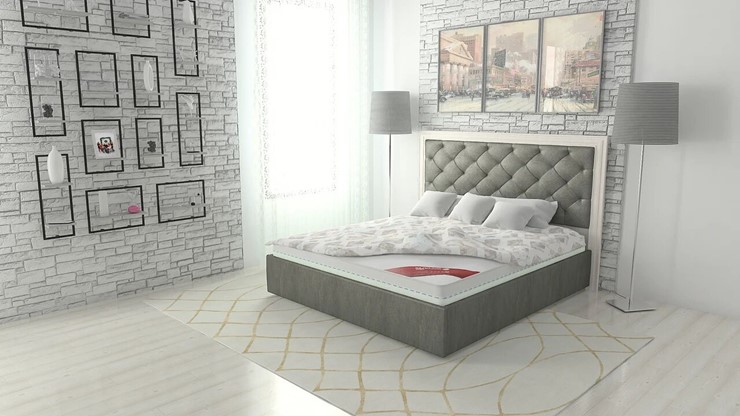 Кровать спальная Манхэттен 160х200 (с основанием), высота спинки - 130 см в Южно-Сахалинске - изображение 1