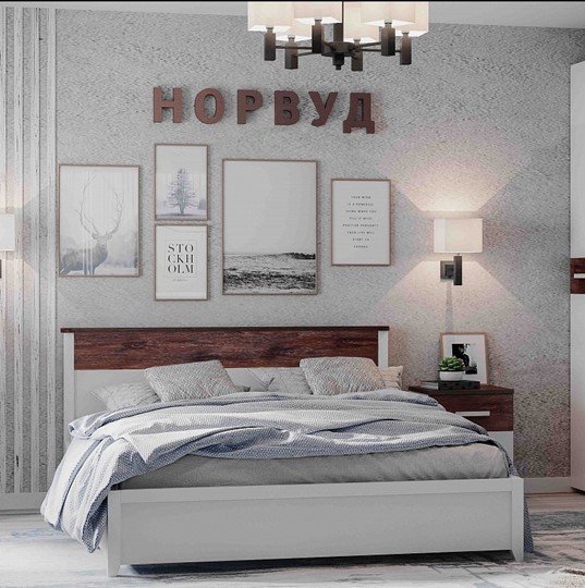 Кровать Норвуд 32 с гибкими ламелями металл, Белый-Орех шоколадный в Южно-Сахалинске - изображение 1