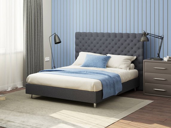 Спальная кровать Paris Boxspring Standart 200х200, Рогожка (Savana Grey (серый)) в Южно-Сахалинске - изображение