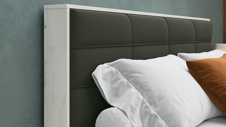 Двуспальная кровать с подъемным механизмом Агата тип 1 (Дуб крафт белый, Велюр Серый) в Южно-Сахалинске - изображение 3