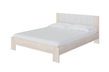 Спальная кровать Soft 1, 160х200, ЛДСП Дуб Шамони+экокожа (Дуб Шамони с белым) в Южно-Сахалинске