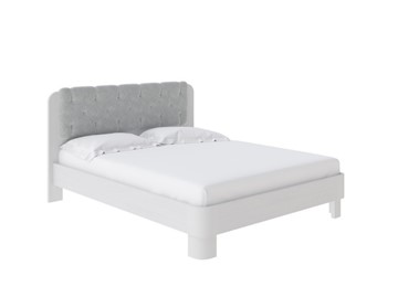 Спальная кровать Wood Home 1 160х200, Белая эмаль сосна/Флок Бентлей Дымчатый в Южно-Сахалинске