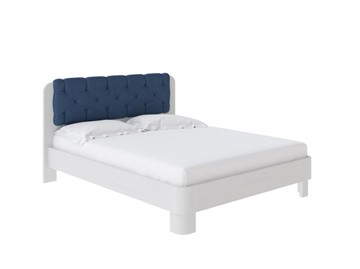 Кровать в спальню Wood Home 1 180х200, Белая эмаль сосна/Микрофибра Diva Синий в Южно-Сахалинске